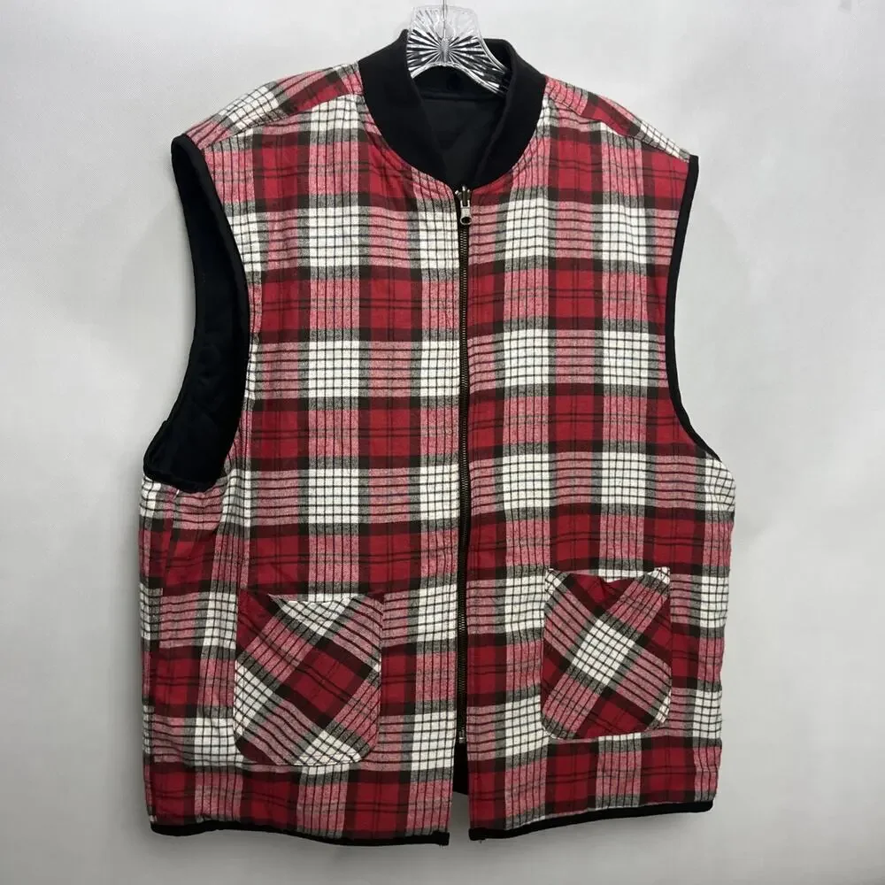 Vintage Marlboro Country Store Vest Mens Large Red Plaid Reversible Quilted 90s
